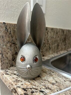 Napier Silver Bunny Figurine with Amber Eyes